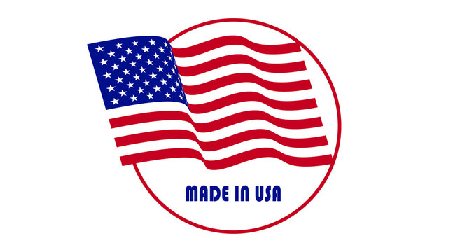 Made in USA. Vector image can be used as label, sticker, badge, tag, stamp, marking, logo, banner, icon, button or waving Flag of the United States of America