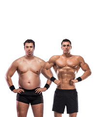Fototapeta na wymiar Before and After Weight Loss Fitness Transformation. Fat to fit concept.