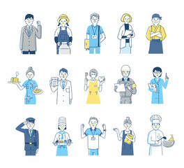 さまざまな職業の人々　男女15人上半身　セット