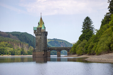 Straining tower on lake Vyrnwy, Wales - 519225503
