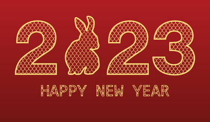 Happy new 2023 year with golden texture numbers and rabbit