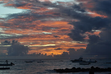 cloudy orange sunset in the Caribbean