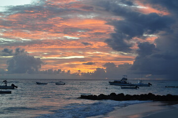 cloudy orange sunset in the Caribbean
