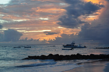 cloudy orange sunset in the Caribbean