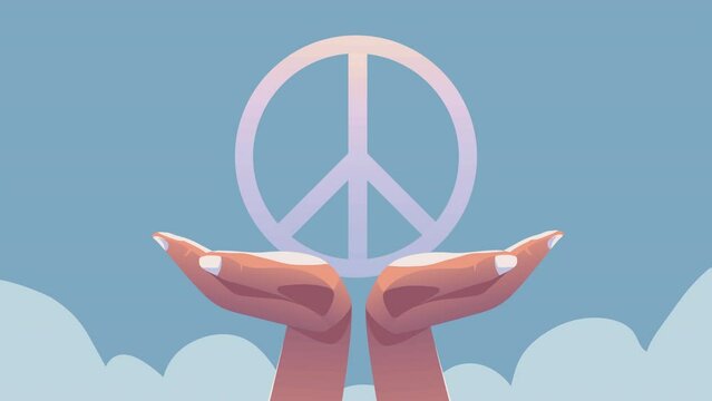 hands lifting peace symbol animation