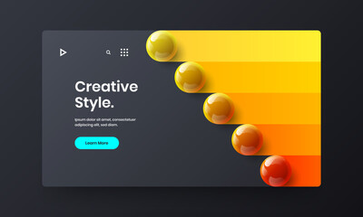 Minimalistic realistic balls horizontal cover illustration. Simple site screen design vector template.