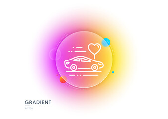 Honeymoon travel line icon. Gradient blur button with glassmorphism. Love car trip sign. Valentines day transport symbol. Transparent glass design. Honeymoon travel line icon. Vector