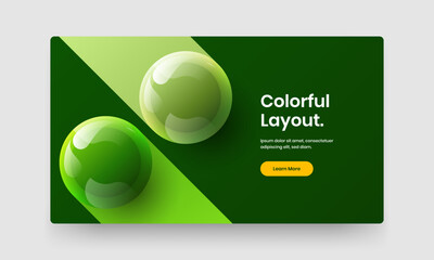 Modern website screen design vector concept. Geometric 3D spheres postcard layout.