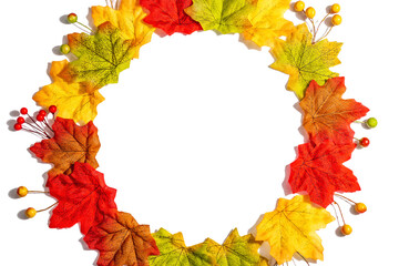 Naklejka na ściany i meble Autumn frame composition, isolated on white background. A wreath