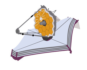 James Webb Space Telescope with broken mirror isolated on white. Vector illustration.