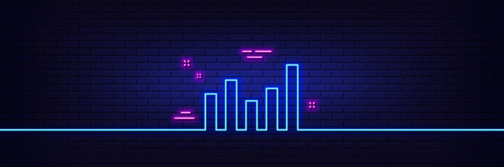 Neon light glow effect. Column chart line icon. Financial graph sign. Stock exchange symbol. Business investment. 3d line neon glow icon. Brick wall banner. Column chart outline. Vector