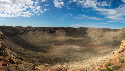 A Panorama of the The Barringer Meteor Crater where a Meteor Blasted a Giant Hole in the Desert