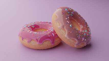 Two pink sweet donut with sprinkles