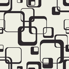 Tangled squares with rounded edges seamless pattern. Monochrome vector background.  - obrazy, fototapety, plakaty