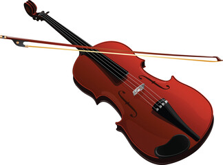 Classical brown violin with bow vector illustration. © Adrian