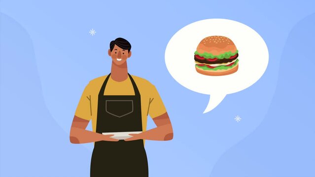 male waiter service worker animation