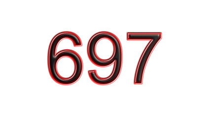 red 697 number 3d effect white background