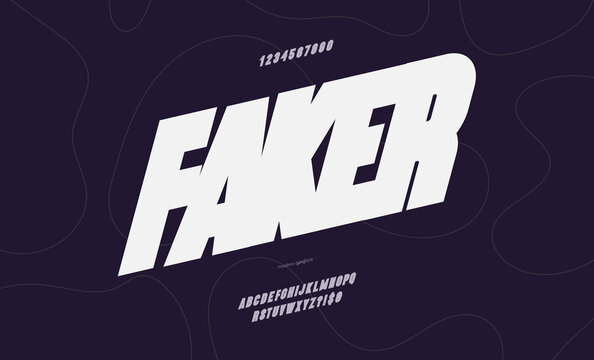 Vector faker font bold style modern typography for decoration, logo, poster, t shirt, book, card, sale banner, printing on fabric, industrial. Cool typeface. Trendy alphabet. 10 eps