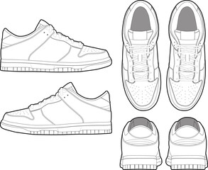 Low Top Sneaker Technical Illustration Drawing Vector Fashion Template Mockup Blank CAD Sketch for Tech Packs