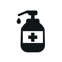 Hand sanitizer icon vector black shape silhouette isolated on white background. Sanitary antiseptic sign for hygiene virus and hand care. Washing hands, anti bacterial soap gel. 10 eps