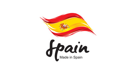 Fototapeta na wymiar Made in Spain new handwritten flag ribbon typography lettering logo label banner
