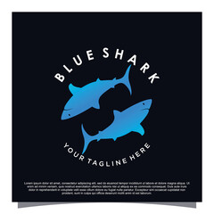 Blue shark concept logo design Premium Vector