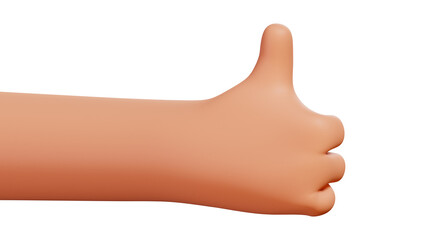 Thumbs Up gesture isolated on a white background, 3d render. Cartoon hand shows an approving gesture