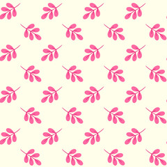 Seamless floral ornament with abstract pink rounded leaves isolated on white background in vector. Natural print for fabric, wallpaper.