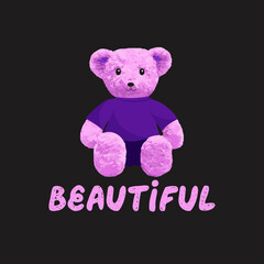 Beautiful cute brown bear doll slogan vector illustration on isolated background