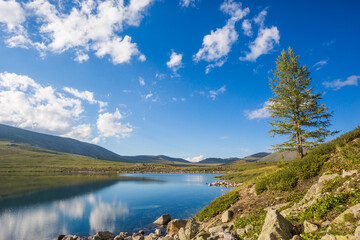 Kyrgyz lake. Mountain Altai republic landscape. Russia