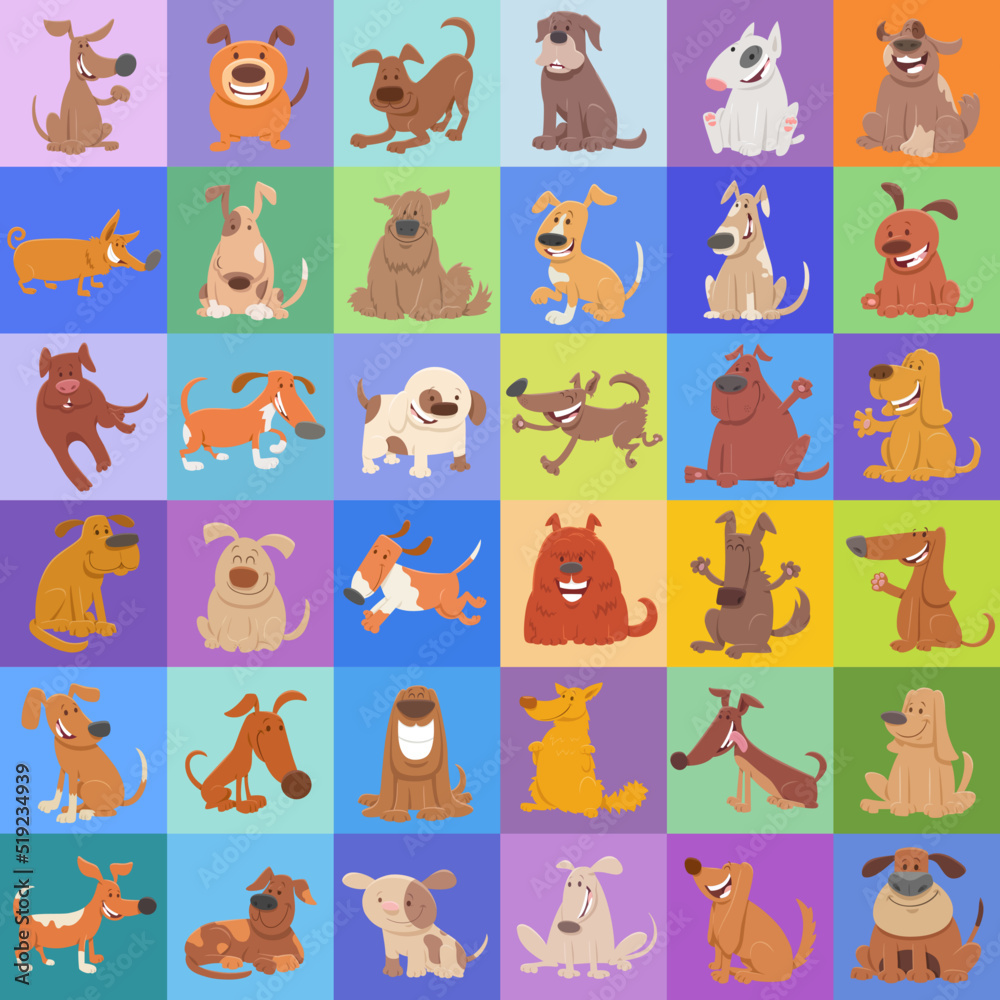 Wall mural background or pattern design with happy dog characters