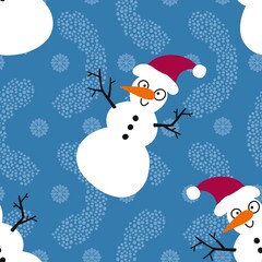 Winter seamless snowman and snowflakes pattern for Christmas wrapping paper and kids notebooks