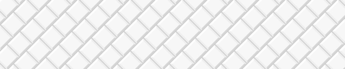 White square tile in diagonal arrangement. Bathroom or toilet ceramic wall texture. Kitchen backsplash seamless pattern. Interior or exterior horizontal mosaic surface. Vector flat illustration