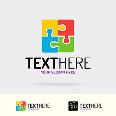 Smart logo consisting of puzzle color flat style for kids symbol, bainstorm, teamwork, support, donation, technology, coding, programmer symbol, business concept, handle and felling. Vector 10 eps