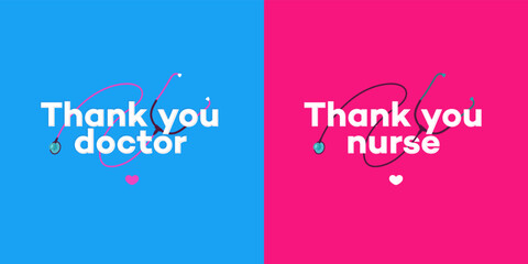 Thank you doctors and nurse set card. Medical staff, disinfectors, immunologists, virologists, epidemiologists. Novel coronavirus 2019-nCoV. Coronavirus concept illustration. Vector 10 eps