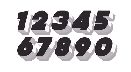 Vector number set 3d bold black and white color style modern typography for game, poster, birthday, decoration, animation, t shirt, racing, promotion, banner, printing. Cool font. 10 eps