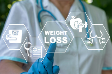 Concept of weight loss. Doctor advice of dieting, body shaping and slimming.