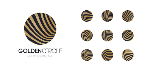 Vector golden circle logo set for alternative medicine, luxury shop, spiritual emblem, minimal premium logotype, gold stamp, health center, monogram, premium label, cafe, hotel, restaurant. Gold frame