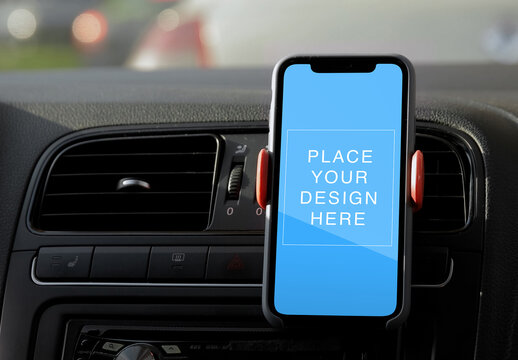 Mockup Template Man in the Car Watch on Phone