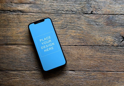 Smartphone Screen Mockup on the Wooden Background