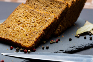 Sliced ​​bread with spices on the table