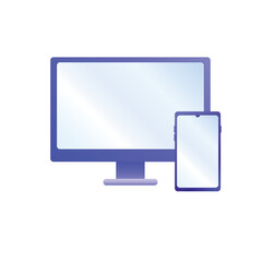 Vector icon of electronic devices. Computer and smartphone isolated on white background. Flat design