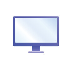Vector icon of computer. Purple colored monoblock isolated on white backdrop. Flat design