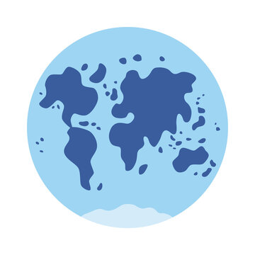 World map, western end eastern hemisphere at one globe view, simple cartoon doodle flat vector icon.