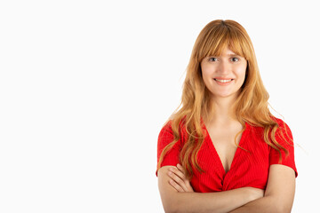 Beautiful smiling young woman with trendy clothes.