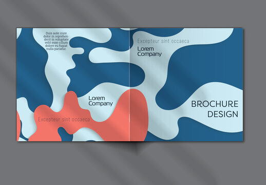 Brochure Cover Layout with Paper Cut Wavy Overlapping Shapes