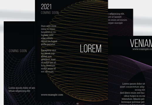 Flyer Layout with Geometric Wireframe Shapes on Black