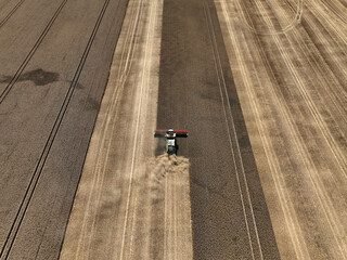 Fototapeta premium Aerial view of grain harvest in Brandenburg, Germany