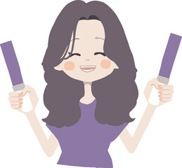 ライブTシャツを着た女の子が笑顔でペンライトを2本持ってを楽しんでいる様子のイラスト