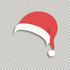 Vector Santa hat isolated on transparent background for photo booth, scrapbooking, video chat effect, festive, party, mask for social media. New year costume. Winter cap. Vector 10 eps